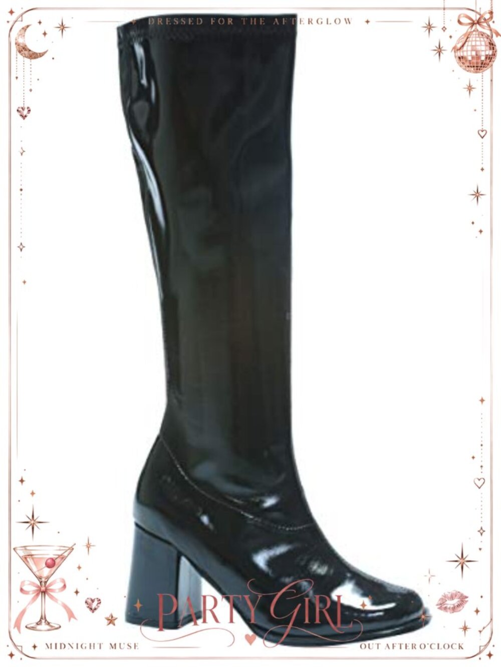 Stretch Polyurethane Pull Up Knee High Boot with Stacked Heel